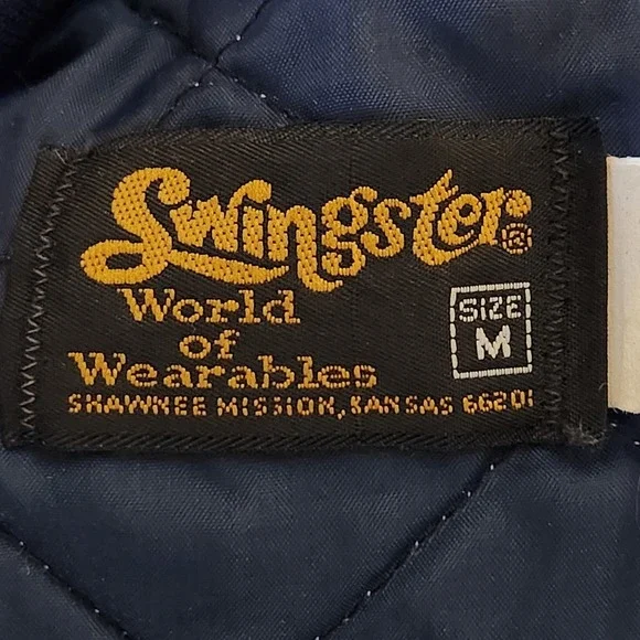 Vintage US Navy Swingster Satin Bomber Jacket Mens Medium Quilt Lined Snap Front